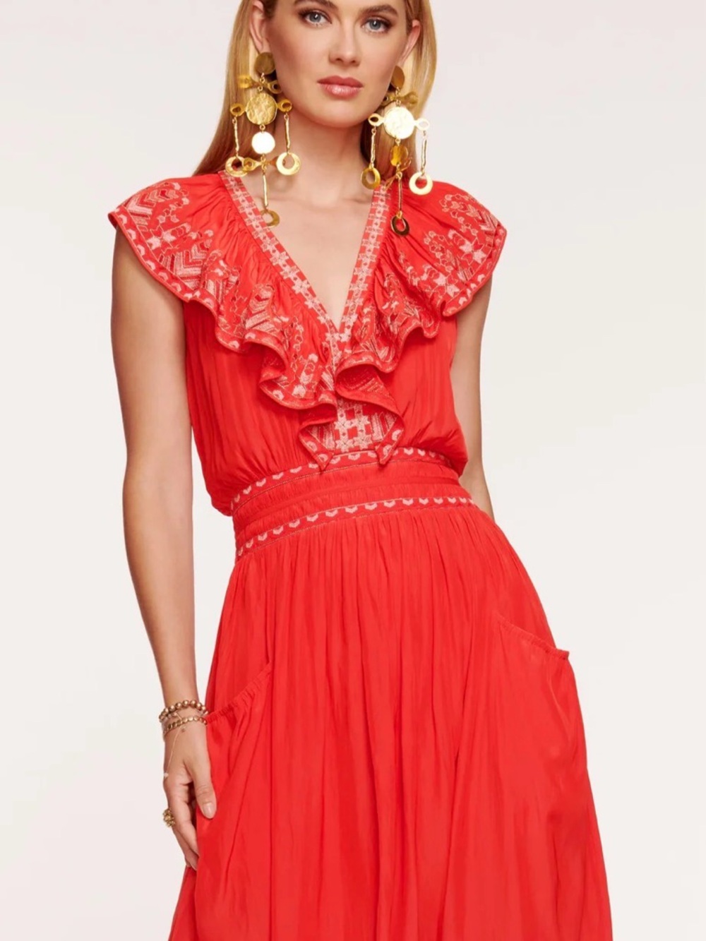 Ramy Brook Camden Embroidered Midi Dress Sz XS